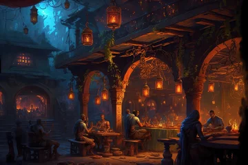 Fotobehang Generative AI : a crowded tavern in ancient India © Amith