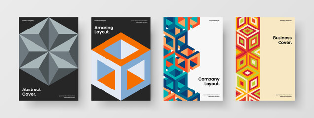 Abstract booklet A4 design vector illustration collection. Unique geometric tiles book cover concept bundle.