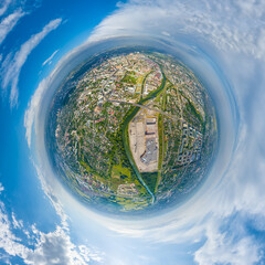 Tula, Russia. Historical center with the Kremlin. Panorama of the city. Summer. 360 degree aerial...