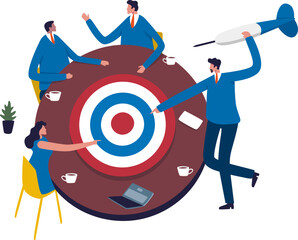 Compass, direction Meeting. Direction of the business or organization. Business team in a meeting around a large compass. Illustration