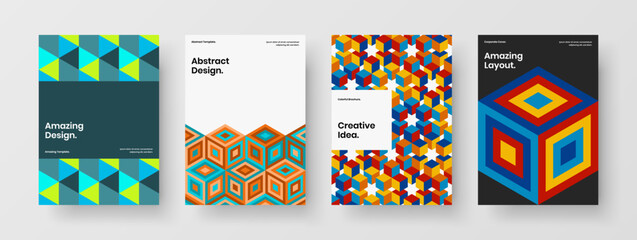 Abstract placard A4 vector design concept set. Amazing geometric pattern book cover illustration collection.