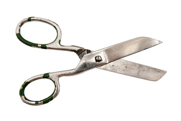 Old retro tailor's scissors. Tools for the work of a seamstress or tailor