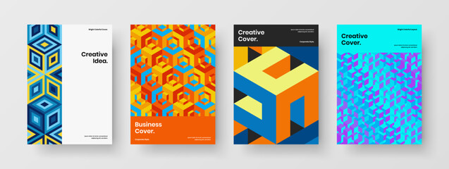 Clean mosaic hexagons handbill concept bundle. Unique cover design vector layout collection.