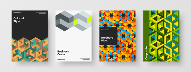Fototapeta premium Modern corporate identity A4 design vector illustration collection. Simple geometric shapes leaflet layout composition.