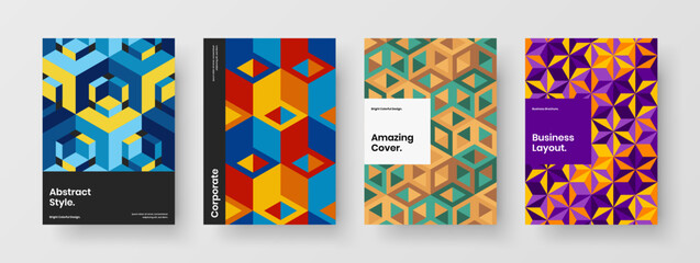 Clean mosaic pattern brochure concept bundle. Simple pamphlet design vector layout collection.