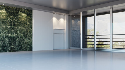 Obraz na płótnie Canvas Illustration 3D rendering large luxury modern bright interiors Living room mockup computer digitally generated image