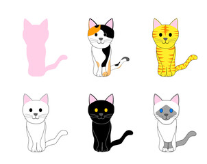 A set of sick cats with white background