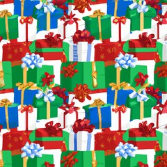 Holiday gift packages, wrapped with ribbons and bows. Background with colorful decorated gift boxes.