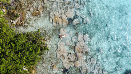 Aerial View Laguna Bacalar - the lake of seven colors. Laguna Bonanza The fresh water lake feed by cenotes. Near cancun, playa del carmen and tulum in mexico. Turquoise and blue water.Mangroves shores