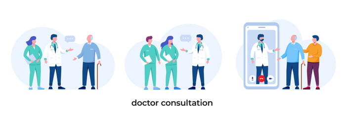 doctor consultation, medical, health care, paramedic flat illustration vector template