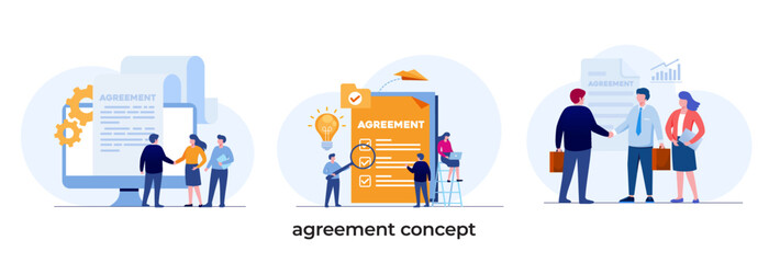 agreement concept, collaboration business, contract entrepreneur, startup, flat illustration vector template