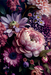 Obraz na płótnie Canvas Background of Various Colorful Flowers. generative ai