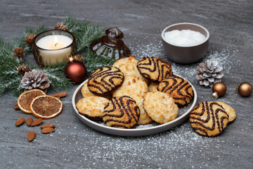 Home made coconut macaron cookies for christmas.