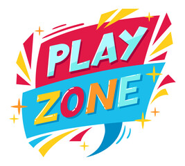 Cartoon kids game badge. Child playroom, play zone party sticker, toddler entertainment room label flat vector illustration on white background