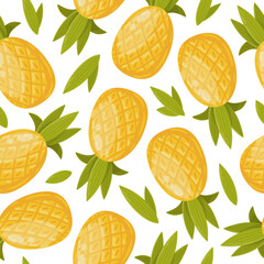 Cartoon pineapples seamless pattern. Summer organic fruits, sweet ananas flat vector background illustration. Pineapple endless design