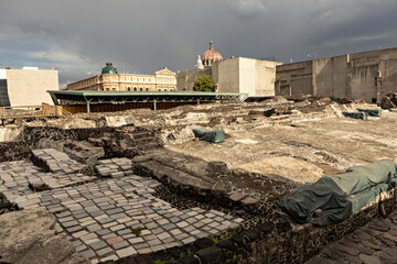 Ruins of Templo Mayor in the center of Mexico city, Mexico