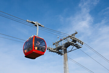 Cable car over the Odra river in the city of Wroclaw, Poland, Europe