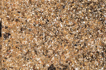 The pattern small brown pebbles stone as background. pebbles texture wall and floor.