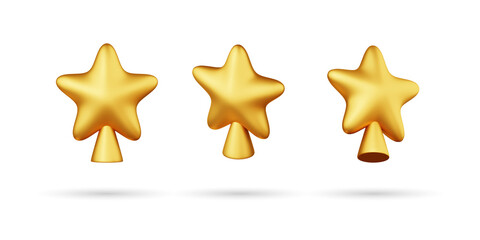 Set of Christmas Star Decoration 3d icon. Isolated on White Background