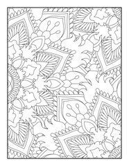 Fototapeta na wymiar Floral Coloring Pages, Mandala Coloring Page For Adult 