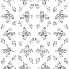 Stock vector mint leaves outline doodle seamless pattern