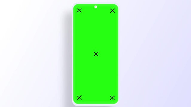 Smartphone with green screen and marks for tracking. Phone display with black key. Computer-generated image. Easy customizable. Mockup phone on white background.