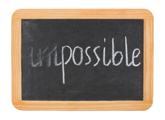 Impossible becoming Possible concept. Erasing part of the word to make another. Word hand written on chalk board, PNG isolated on transparent background
