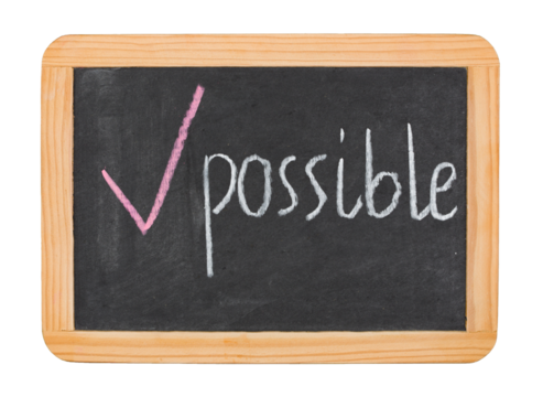 Possible. Word hand written on chalk board, PNG isolated on transparent background