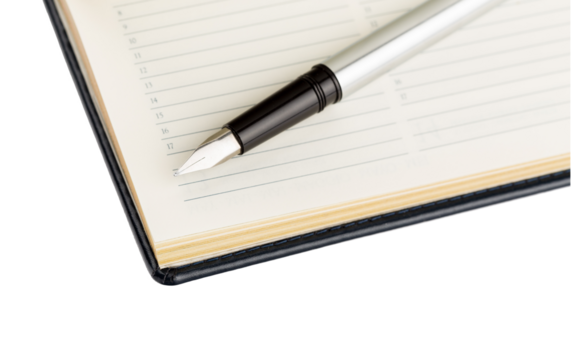Organizer and fountain pen, PNG isolated on transparent background	
