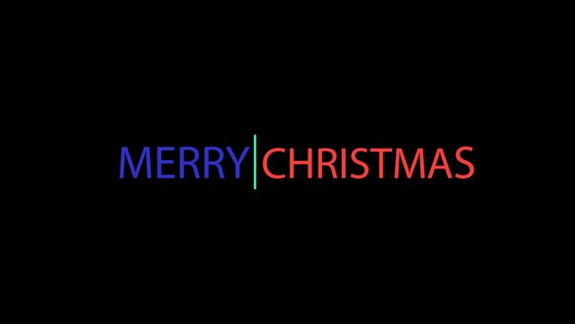 MERRY CHRISTMAS animated text on black background Alpha Channel. Merry Christmas Concept. Funny slogan. Footage for party. Winter Holidays. 4K with copy space 3d animation