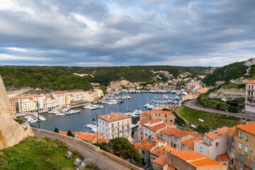 Naklejka na ściany i meble view of the harbor and marina in Bonifaccio in southern Corsica