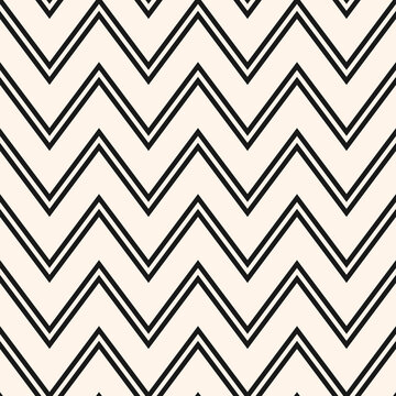 Chevron pattern. Zigzag stripes seamless ornament. Vector monochrome with thin lines, striped zig zag. Simple abstract black and white geometric background. Repeat design for wallpaper, print, decor