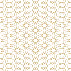 Vector abstract geometric seamless pattern. Golden lines texture, elegant floral lattice, mesh, grid. Oriental traditional luxury background. Subtle gold ornament, repeat tiles, elegant modern design 