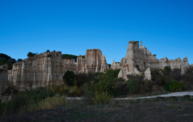 The Orgues of Ille sur Tet are columns of soft rock geological bodies in the south of France. Columns sculpted by water. Eastern Pyrenees, France.