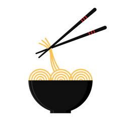 Bowl of Chinese noodles. Japanese ramen. Design for logo, banner, menu, app. Vector illustration on white background