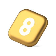 Eight number gold button mathematic counting calculator web application symbol application website icon 3d rendering