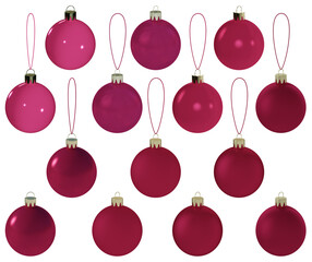 Set of red Christmas tree balls with different lighting isolated on background. 3D illustration. © ViLi