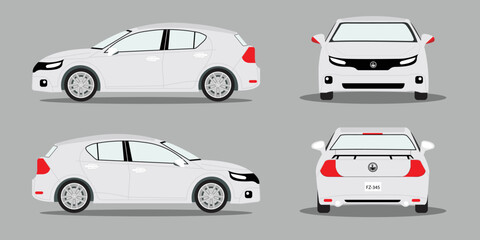 Car isolated vector template illustration. car branding and advertising set on view, from side, front, and back for easy editing and recolor.