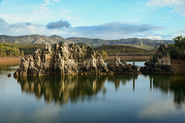 Talarrubias Dam. Swamp and drainage channel.