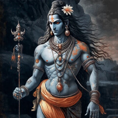 Lord Shiva Gott der Zerstörung epische Pose mit Tribuvhan für t-shirt print, poster - Religiöse hinduistische Kunst