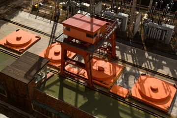 
Electrical substation with bridge crane in waterfall