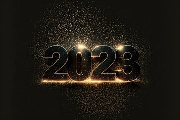 Happy new year 2023 with stacked gold numbers, poster or a card design, Generative AI 