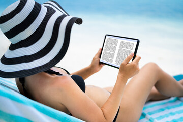 Woman Reading E-book On Tablet