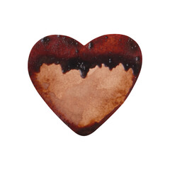 watercolor illustration of a heart-shaped chocolate cookie, in the technique of coffee painting, with icing, for christmas, holiday, for design, cards and invitations