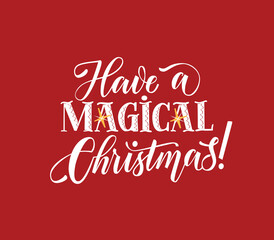 Have a magical Christmas ! vector lettering illustration. Handwritten quote for print, invitation and decorations.