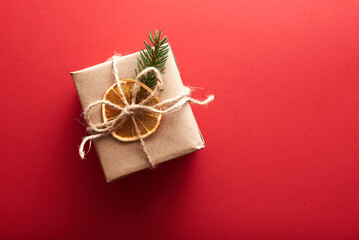Christmas composition. Frame made of Christmas decorations on a white background. The apartment lay, view from above.