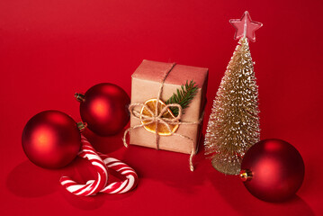 Small christmas gift wrapped in craft paper