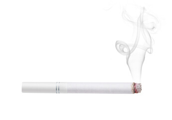Smoking cigarette with white filter isolated
