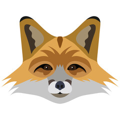 Isolated vector illustration. Stylized funny head of a red fox. Flat cartoon style.