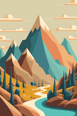 Fototapeta premium illustration rocky mountains on the river. mountains above the lake nature